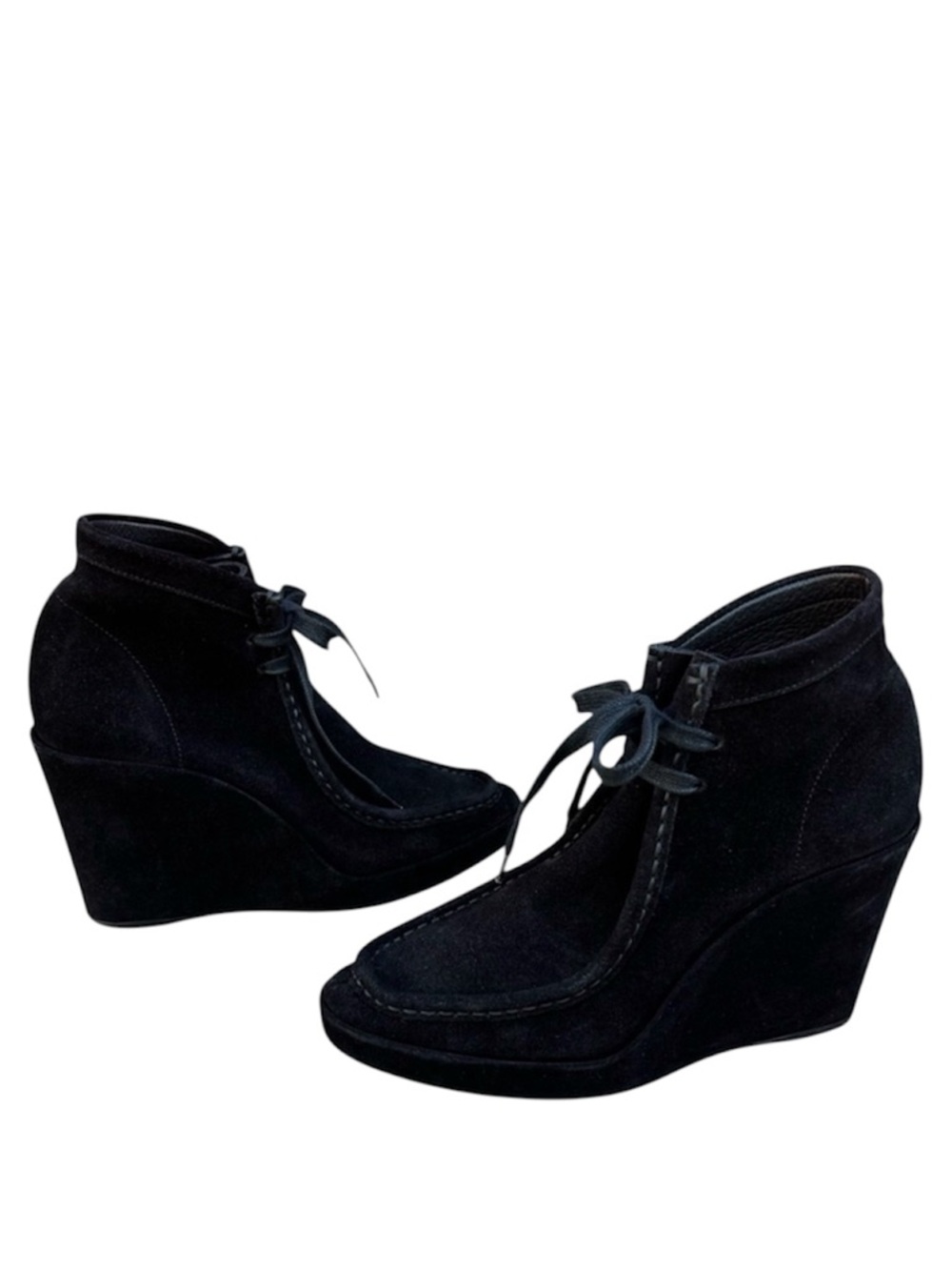 $1,150~BALENCIAGA~Suede Lace-Up Wallaby Platform Wedge Ankle Booties~7.5/8/38